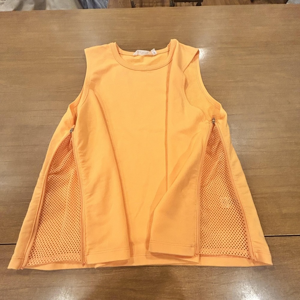 Athleta Tank Top Womens Medium Orange Mesh Zip Side Sleeveless Crew Neck Relaxed